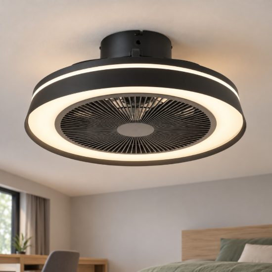 Eglo vallonia ventilatore da soffitto dc con luce led 31,5w rgb cct 2700k 6500k con telecomando nero fino a 13mq