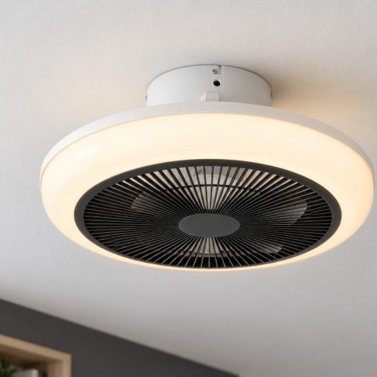 Eglo sayulita ventilatore da soffitto dc con luce led 25,5w cct 2700k 6500k con telecomando bianco nero fino a 20mq