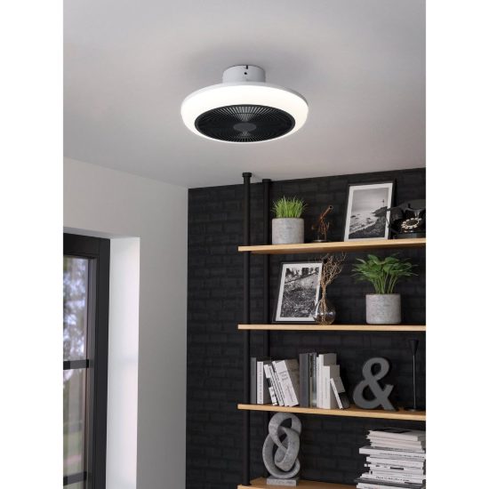 Eglo sayulita ventilatore da soffitto dc con luce led 25,5w cct 2700k 6500k con telecomando bianco nero fino a 20mq