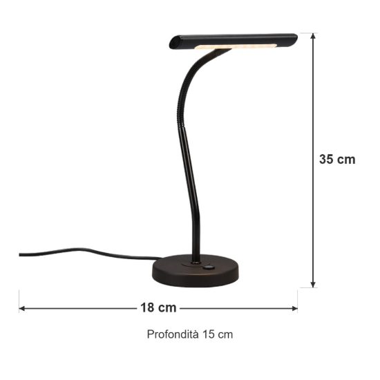 Lampada da scrivania led 4w 3000k per ufficio con braccio flessibile nera