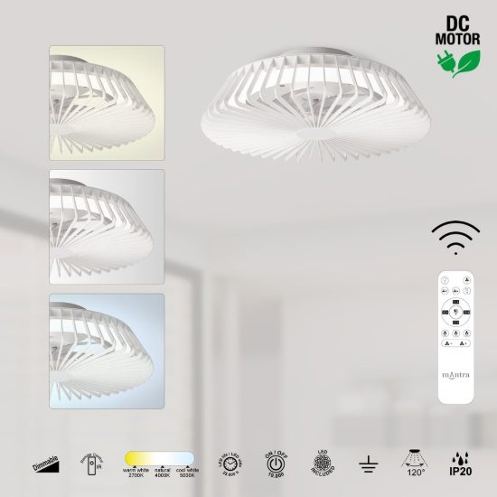 Ventilatore da soffitto bianco con luce led 70w cct 2700k 5000k dimmerabile con telecomando fino a 13mq
