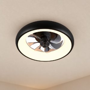 Ventilatore da soffitto led 20w cct 2700k 6500k con telecomando e anello luminoso nero per max 13mq