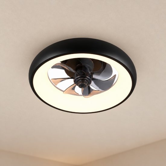 Ventilatore da soffitto led 20w cct 2700k 6500k con telecomando e anello luminoso nero per max 13mq
