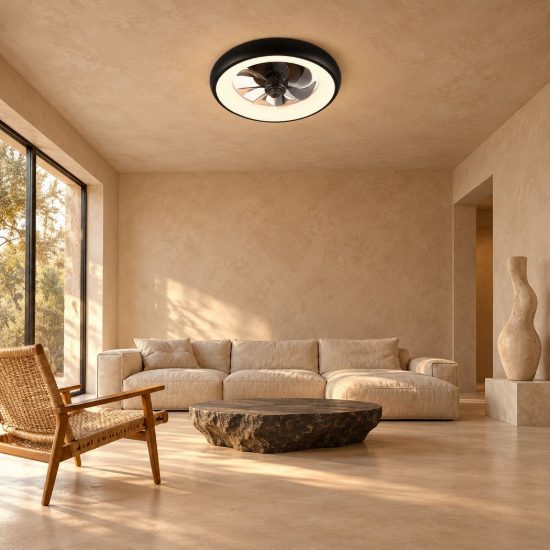 Ventilatore da soffitto led 20w cct 2700k 6500k con telecomando e anello luminoso nero per max 13mq