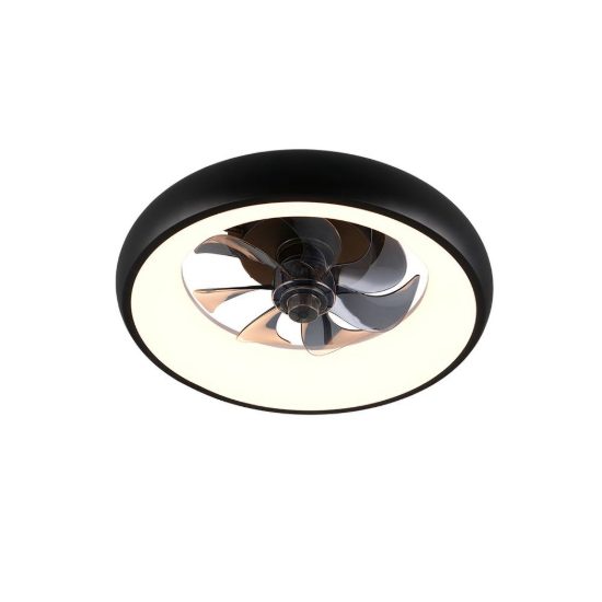 Ventilatore da soffitto led 20w cct 2700k 6500k con telecomando e anello luminoso nero per max 13mq