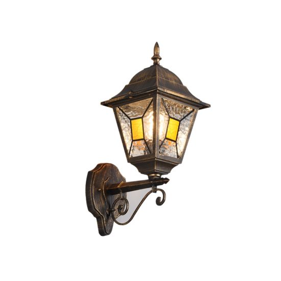 Applique da esterno ip44 a lanterna quadrata su braccio ruggine con vetro effetto ghiaccio