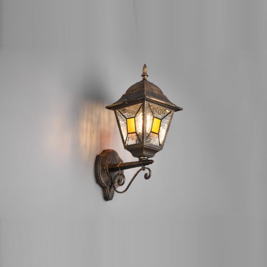 Applique da esterno ip44 a lanterna quadrata su braccio ruggine con vetro effetto ghiaccio