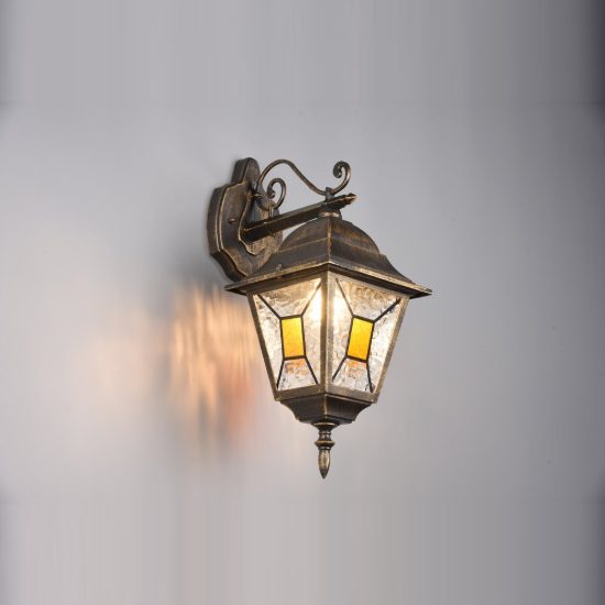 Applique da esterno ip44 a lanterna quadrata pendente ruggine con vetro effetto ghiaccio