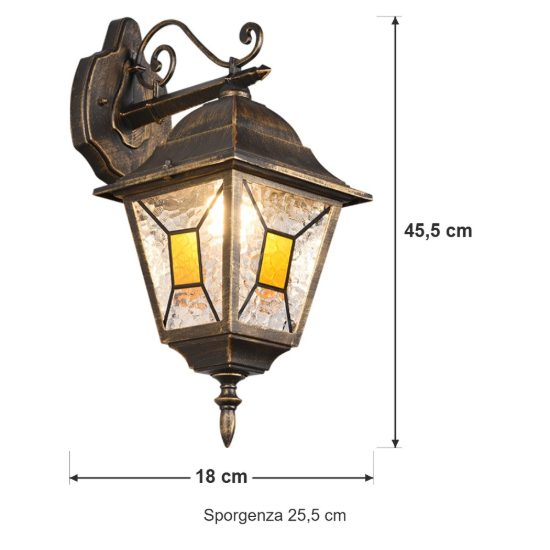 Applique da esterno ip44 a lanterna quadrata pendente ruggine con vetro effetto ghiaccio
