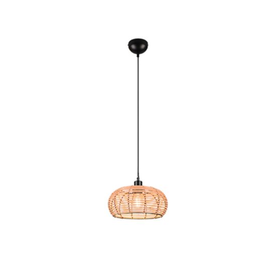 Lampadario a sospensione per soggiorno moderno in rattan naturale con montatura nera