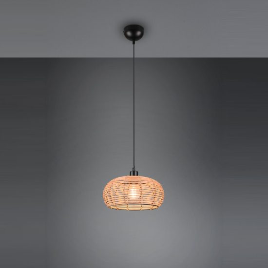 Lampadario a sospensione per soggiorno moderno in rattan naturale con montatura nera