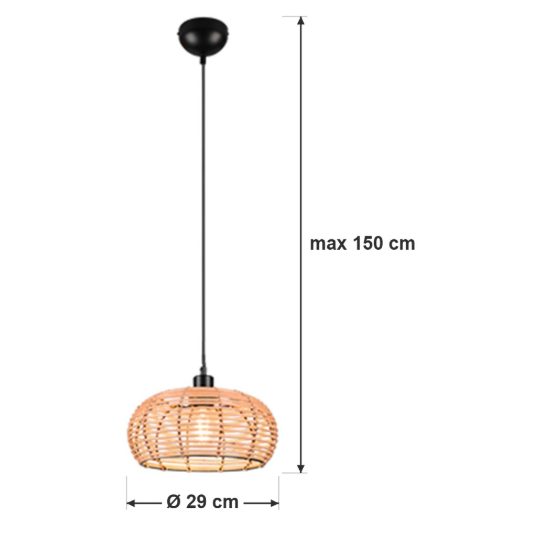 Lampadario a sospensione per soggiorno moderno in rattan naturale con montatura nera
