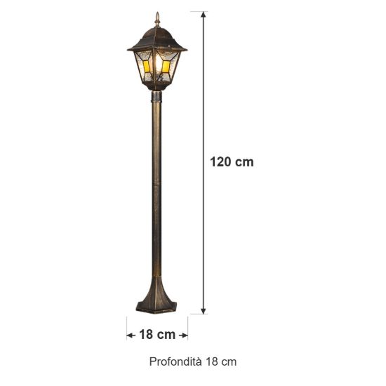 Lampione da giardino ip44 a lanterna quadrata ruggine con vetro effetto ghiaccio