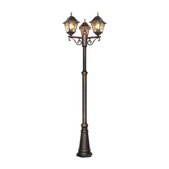 Lampione da giardino 3 luci ip44 a lanterne quadrate ruggine con vetro effetto ghiaccio