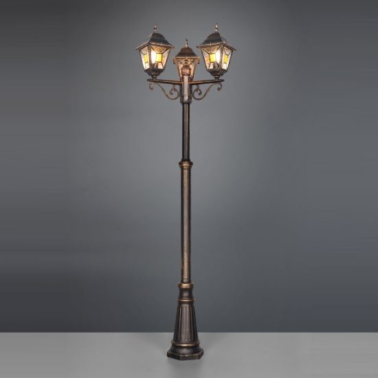 Lampione da giardino 3 luci ip44 a lanterne quadrate ruggine con vetro effetto ghiaccio