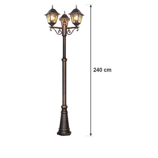 Lampione da giardino 3 luci ip44 a lanterne quadrate ruggine con vetro effetto ghiaccio
