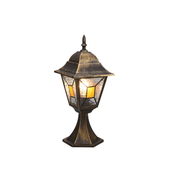 Lampioncino da giardino paletto ip44 a lanterna quadrata ruggine con vetro effetto ghiaccio