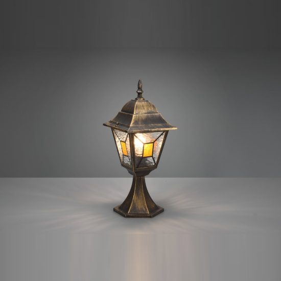 Lampioncino da giardino paletto ip44 a lanterna quadrata ruggine con vetro effetto ghiaccio