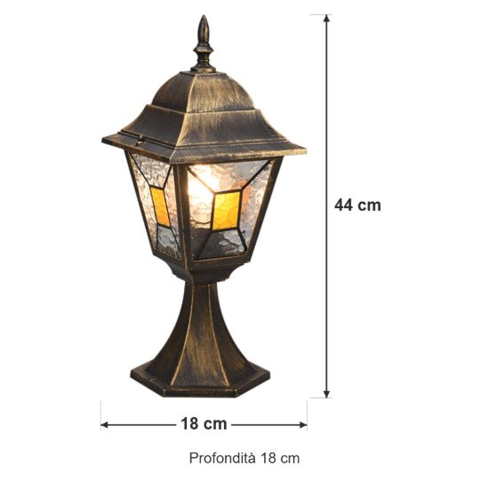 Lampioncino da giardino paletto ip44 a lanterna quadrata ruggine con vetro effetto ghiaccio