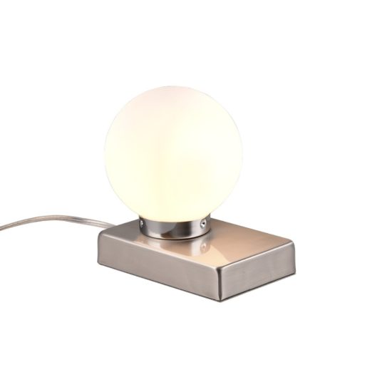Abat-jour per comodino moderno nichel opaco con sfera in vetro bianco