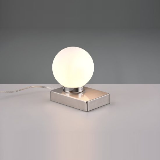 Abat-jour per comodino moderno nichel opaco con sfera in vetro bianco