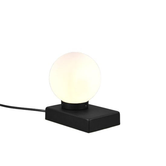 Abat-jour per comodino moderno nero con sfera in vetro bianco