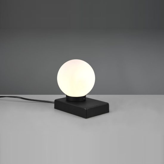 Abat-jour per comodino moderno nero con sfera in vetro bianco
