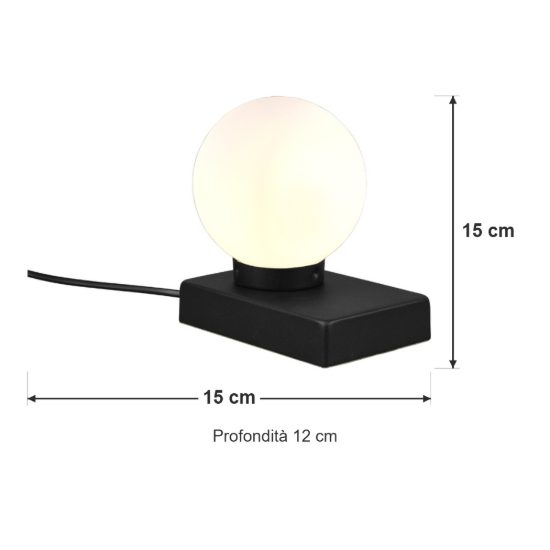 Abat-jour per comodino moderno nero con sfera in vetro bianco