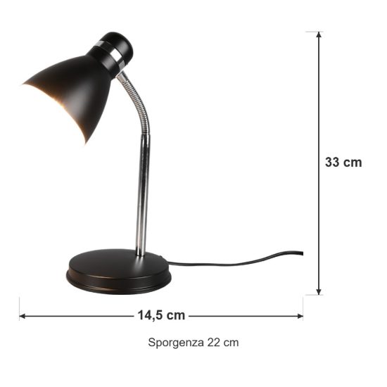Lampada da scrivania per ufficio moderna nera cromo con braccio flessibile