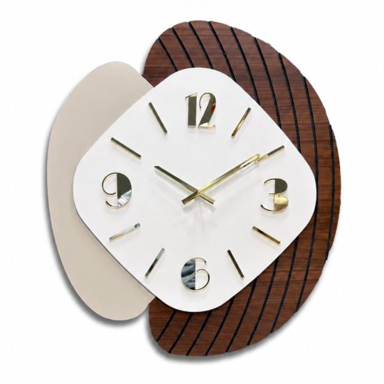 Orologio da parete design moderno resina bianca legno scuro per cucina dettagli oro lucido