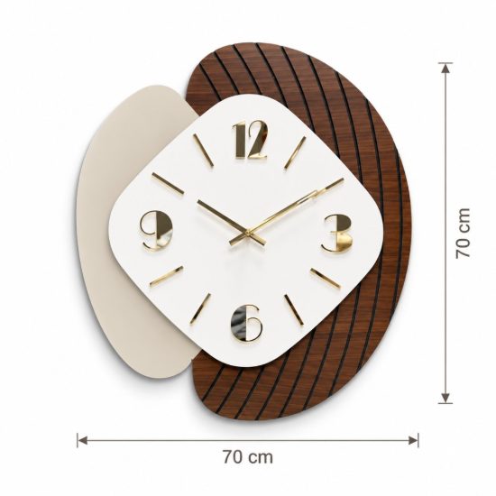 Orologio da parete design moderno resina bianca legno scuro per cucina dettagli oro lucido