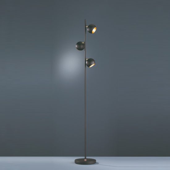 Piantana 3 luci per soggiorno orientabile moderna nera oro con dimmer