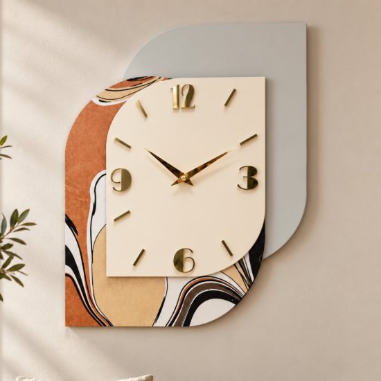 Orologio verticale da parete moderno carta da parati e legno chiaro