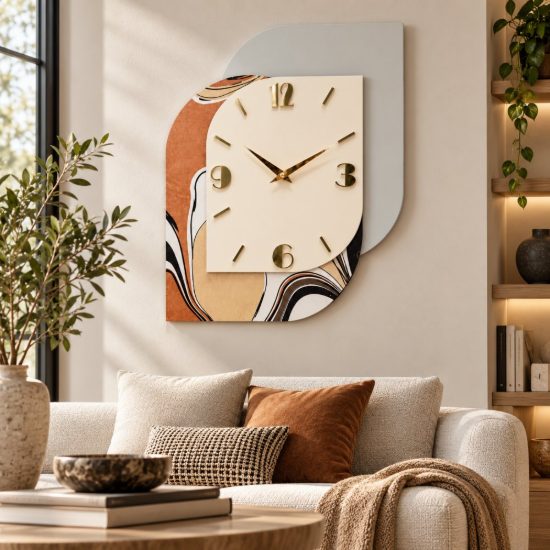 Orologio verticale da parete moderno carta da parati e legno chiaro