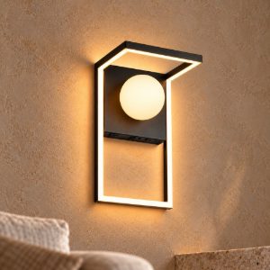 Applique per soggiorno led 11w cct 2300k 3000k 4000k moderna ad angolo nera con sfera in vetro