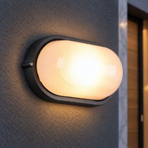 Applique grande da esterno ip44 moderna ovale nera con vetro satinato