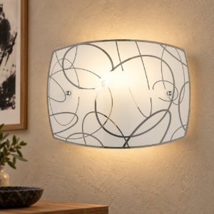 Applique per soggiorno moderna rettangolare in vetro bianco con decoro a cerchi