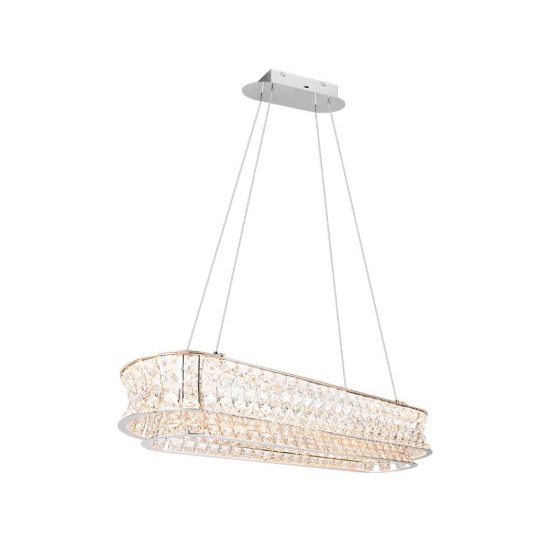 Lampadario per soggiorno led 52w cct 2300k 3000k 4000k rettangolare cromo con cristalli trasparenti