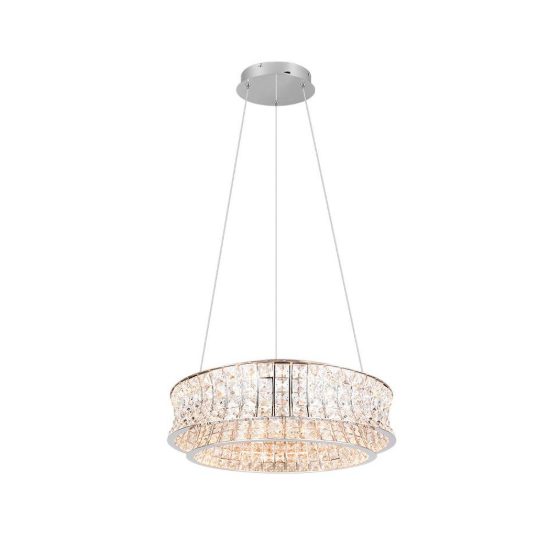Lampadario per soggiorno led 42w cct 2300k 3000k 4000k rotondo cromo con cristalli trasparenti