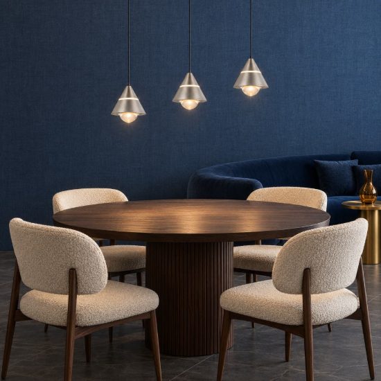 Lampadario 3 luci led 21w cct 2300k 3000k 4000k lineare nichel opaco con diffusori conici