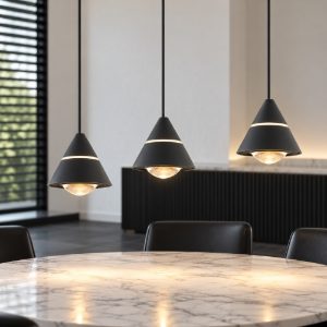 Lampadario 3 luci led 21w cct 2300k 3000k 4000k lineare nero con diffusori conici