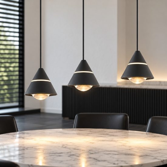 Lampadario 3 luci led 21w cct 2300k 3000k 4000k lineare nero con diffusori conici