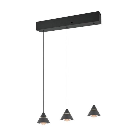 Lampadario 3 luci led 21w cct 2300k 3000k 4000k lineare nero con diffusori conici