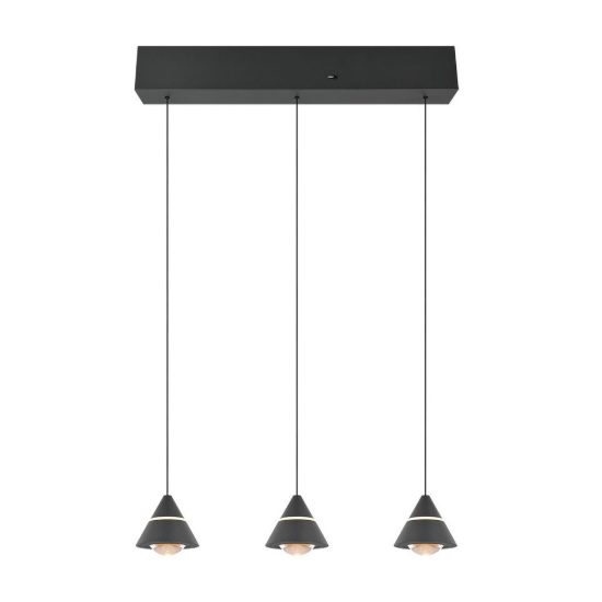 Lampadario 3 luci led 21w cct 2300k 3000k 4000k lineare nero con diffusori conici