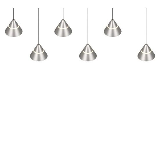 Lampadario 6 luci led 42w cct 2300k 3000k 4000k rettangolare nichel opaco con diffusori conici