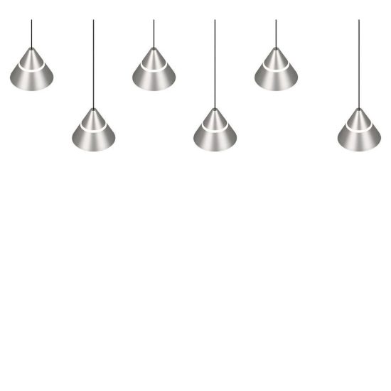 Lampadario 6 luci led 42w cct 2300k 3000k 4000k rettangolare nichel opaco con diffusori conici
