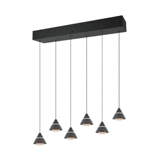 Lampadario 6 luci led 42w cct 2300k 3000k 4000k rettangolare nero con diffusori conici
