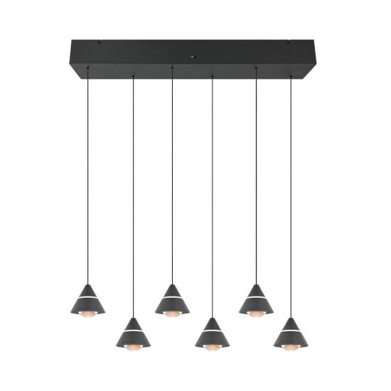Lampadario 6 luci led 42w cct 2300k 3000k 4000k rettangolare nero con diffusori conici