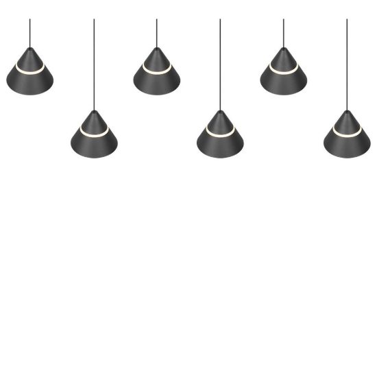 Lampadario 6 luci led 42w cct 2300k 3000k 4000k rettangolare nero con diffusori conici