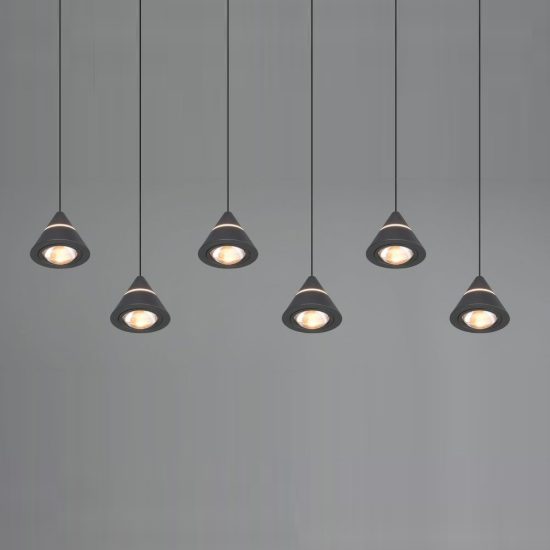 Lampadario 6 luci led 42w cct 2300k 3000k 4000k rettangolare nero con diffusori conici